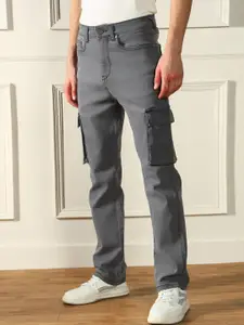 Dennis Lingo Men Straight Fit Mid-Rise Dark Shade Clean Look Stretchable Cargo Jeans