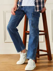 Dennis Lingo Men Relaxed Fit Mid-Rise Dark Shade Clean Look Pure Cotton Cargo Jeans