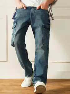 Dennis Lingo Men Relaxed Fit Light Fade Cargo Denim
