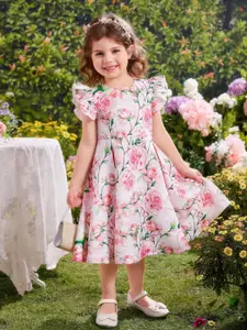 BAESD Floral Print Flutter Sleeve Fit & Flare Dress