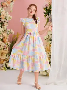 BAESD Floral Print Flutter Sleeve Fit & Flare Midi Dress