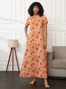 Bannos Swagger Floral Printed Pure Cotton Maxi Nightdress