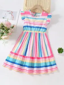 BAESD Striped Flutter Sleeve Fit & Flare Dress