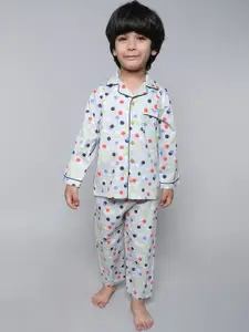 BAESD Boys Polka Dots Printed Lapel Collar Pure Cotton Shirt with Pyjamas
