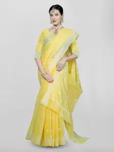 KAJREE Floral Embroidered Pure Linen Bhagalpuri Saree