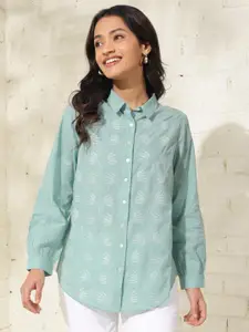 Fabindia Floral Embroidered Cotton Casual Shirt