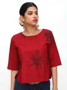 Chidiyaa Sanchari Floral Print Round Neck Pure Cotton Top