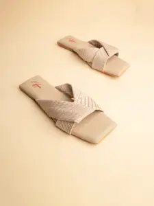Mykono Textured Open Toe Flats