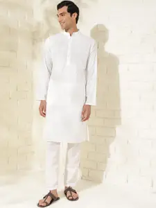 Fabindia Geometric Printed Band Collar Long Sleeves Pure Cotton Straight Kurta