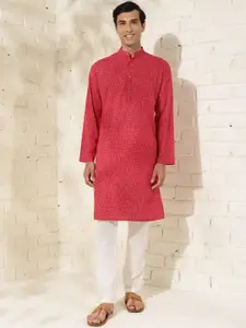 Fabindia Slim Fit Geometric Printed Mandarin Collar Cotton A-Line Kurta