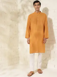 Fabindia Striped Mandarin Collar Cotton Straight Kurta