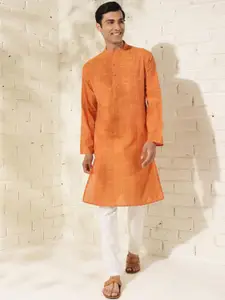 Fabindia Slim Fit Striped Mandarin Collar Cotton Straight Kurta