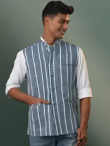 VASTRAMAY Striped Cotton Nehru Jacket