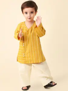 Fabindia Infant Boys Woven Design Pure Cotton Angrakha Kurta with Pyjamas
