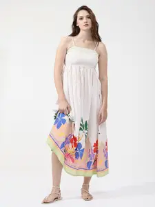 RAREISM Floral Printed Flared Shoulder Straps Empire Maxi Dress
