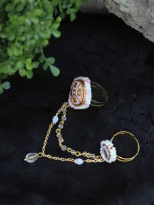 BeAbhika Gold Plated Stones Studded & Beaded Double-Finger Rings