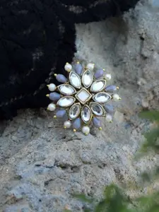 BeAbhika Gold-Plated Kundan Studded Adjustable Finger Ring