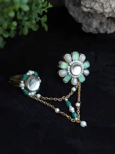 BeAbhika Gold Plated Stones Studded & Beaded Double-Finger Rings