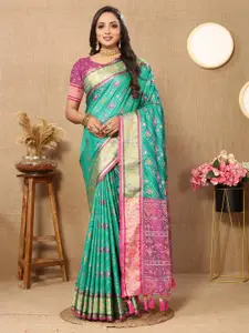 Divyadham Textiles Floral Woven Design Zari Pure Silk Patola Banarasi Saree