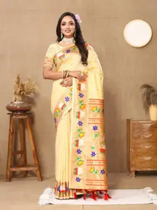 Divyadham TextilesFloral Woven Design Zari Pure Silk Paithani Banarasi Saree