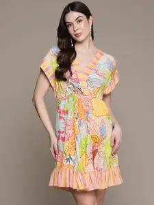 Label Ritu Kumar Floral Print Crepe Dress with Camisole