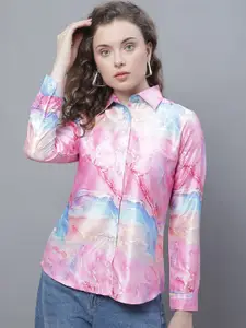 Karmic Vision Floral Print Crepe Shirt Style Top