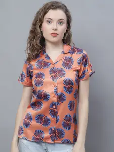Karmic Vision Floral Print Roll-Up Sleeves Crepe Shirt Style Top