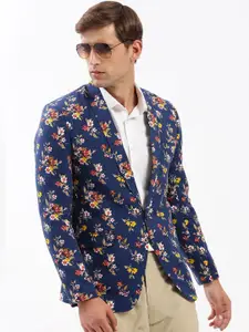 SHOWOFF Slim-Fit Floral Printed Chambray Notched Lapel Single Breasted Blazer