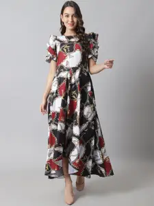 Karmic Vision Floral Print Flutter Sleeve Georgette Maxi Dress