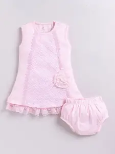 BABY GO Girls Self Design Cotton Round Neck Sleeveless A-Line Dress With Brief