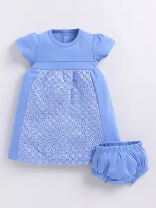 BABY GO Girls Self Design Print Cotton Round Neck Cap Sleeves A-Line Dress With Brief