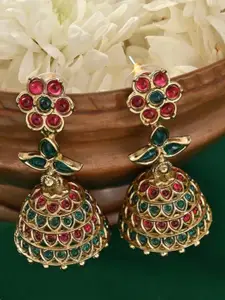Fida Gold Plated Stone Studded & Beaded Dome Shaped Jhumkas