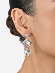 Fida Geometric Rose Gold Plated Artificial Stones and Beads Studded Drop Earrings