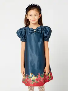 One Friday Girls Round Neck Puff Sleeve A-Line Dress