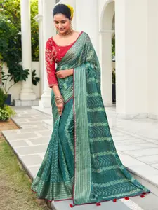 Saree mall Bandhani Printed Zari Poly Chiffon Saree