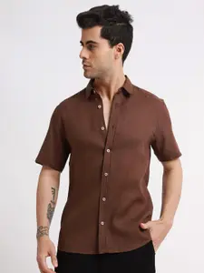 Banana Club Classic Opaque Spread Collar Short Regular Sleeves Casual Shirt
