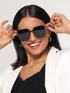 HASHTAG EYEWEAR Women Hexagonal Oversized Sunglasses With UV Protected Lens G-15062-black