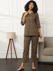 Bannos Swagger Geometric Printed Pure Cotton Night suit