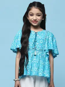 Biba Printed Round Neck Flared Sleeve Top