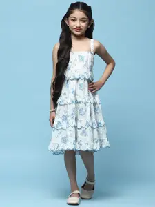 Biba Girls Floral Print Cotton Shoulder Straps Sleeveless Fit & Flare Casual Dress