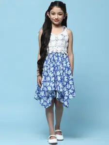 Biba Girls Floral Print V-Neck Shoulder Straps Cotton Fit & Flare Dress