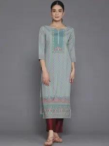 Libas Geometric Embroidered Round Neck Three-Quarter Sleeves Thread Work Kurta