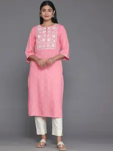 Libas Ethnic Motifs Embroidered Round Neck Three-Quarter Sleeves Kurta