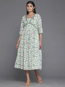 Libas Floral Printed Cotton A-Line Midi Dress