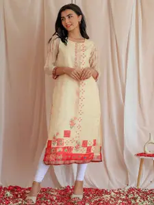 Libas Ethnic Motifs Printed Round Neck Chanderi Silk Kurta