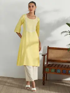 Libas Floral Embroidered Jacquard Kurta