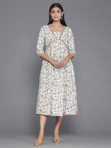 Libas Floral Printed Cotton A-Line Midi Dress