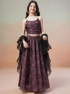 Inddus Girls Printed Ready to Wear Lehenga & Blouse With Dupatta