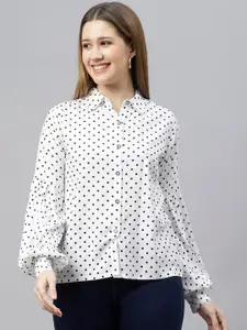 Chemistry Polka Dot Print Shirt Collar Cuffed Sleeves Top
