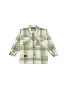 Actuel Boys Spread Collar Long Sleeves Tartan Checks Cotton Oversized Casual Shirt